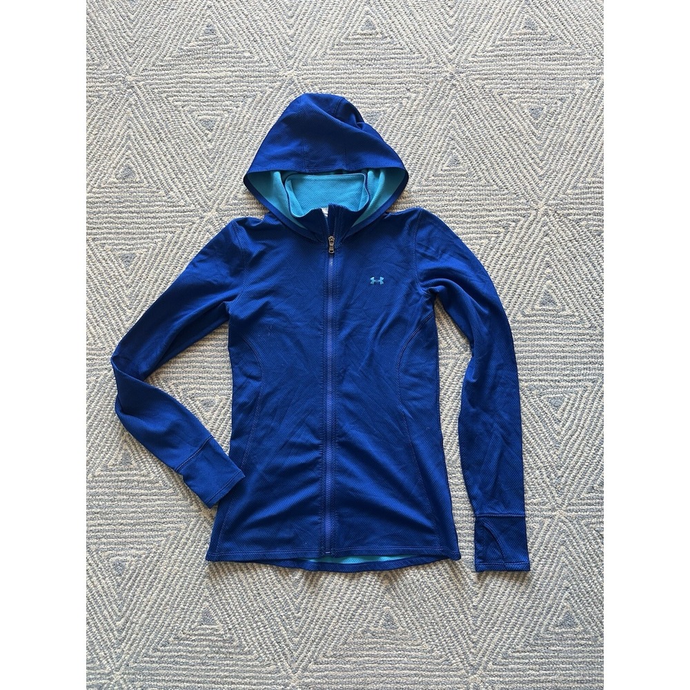Women's Under Armour Full Zip Hooded Jacket - Blue/Green - Small